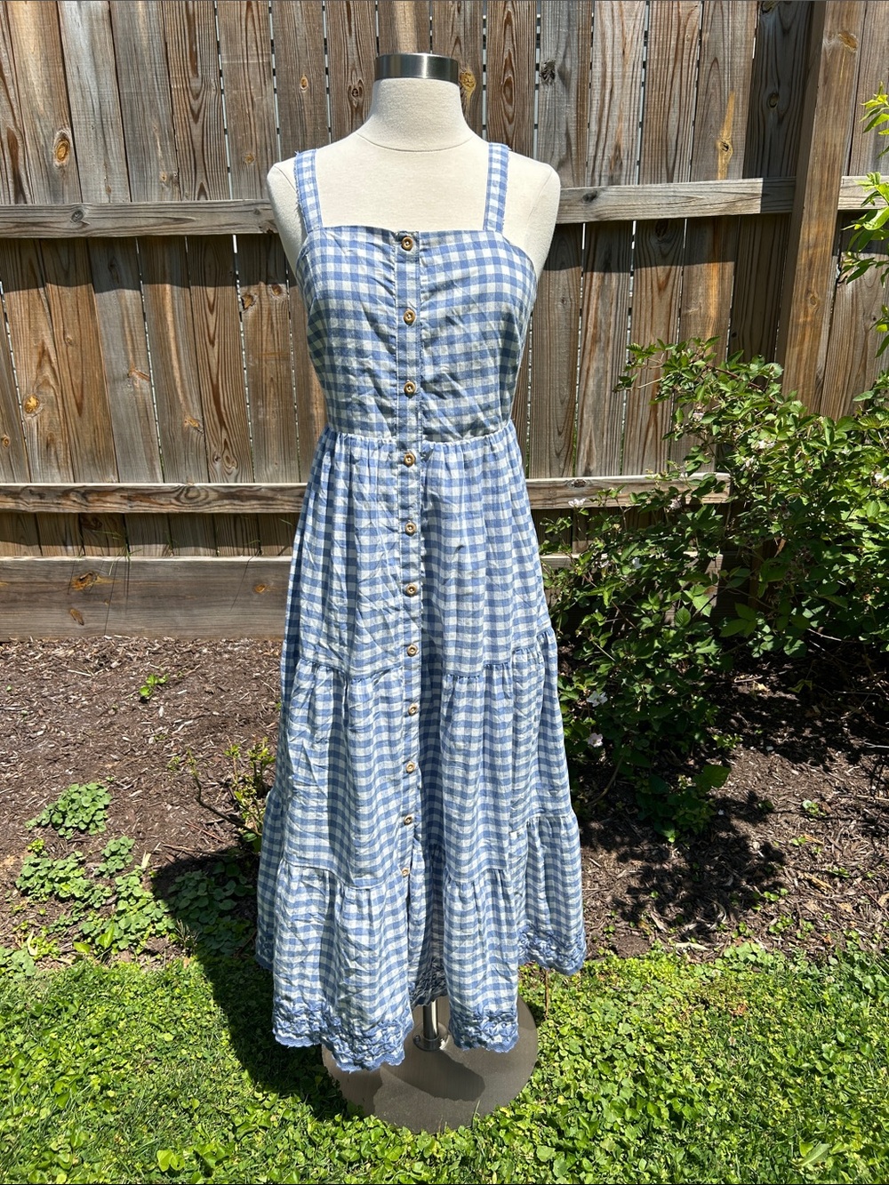 Shabby Chic Blue Gingham Button-Front Sundress Size 2 - Picture 2 of 13